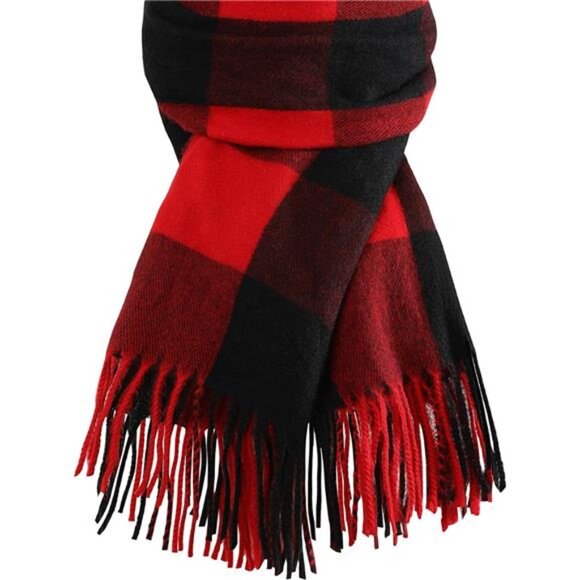 Cashmere Feel Plaid Scarf, Long Blanket Scarf, Red - Picture 2 of 7